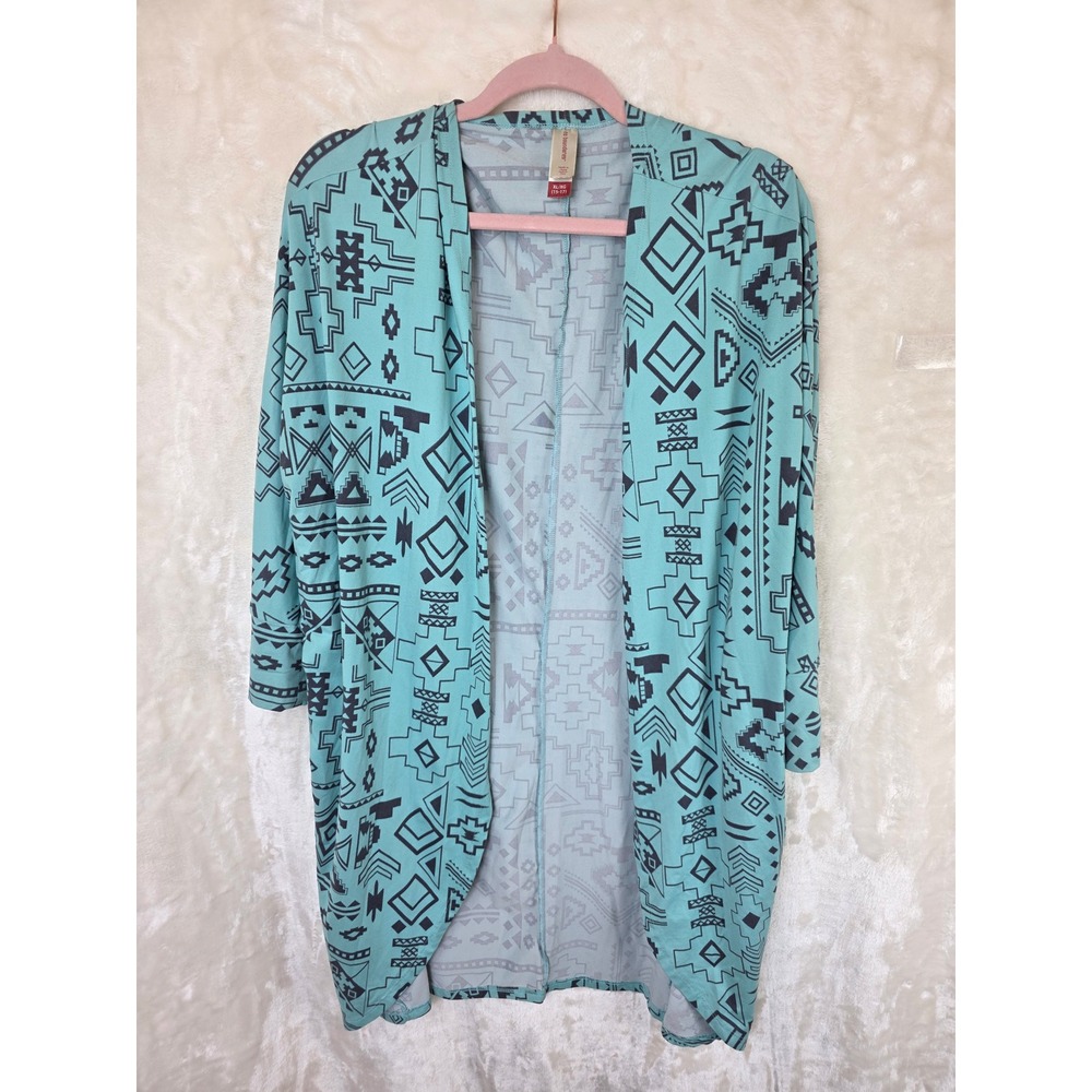 No Boundaries Mint Green Geometric Southwestern Open Front Cardigan XL
